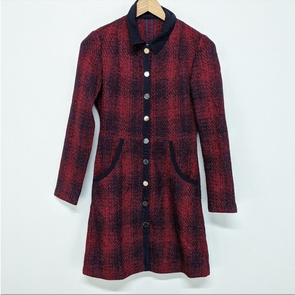 MAJE plaid red overcoat dress - Picture 1 of 9